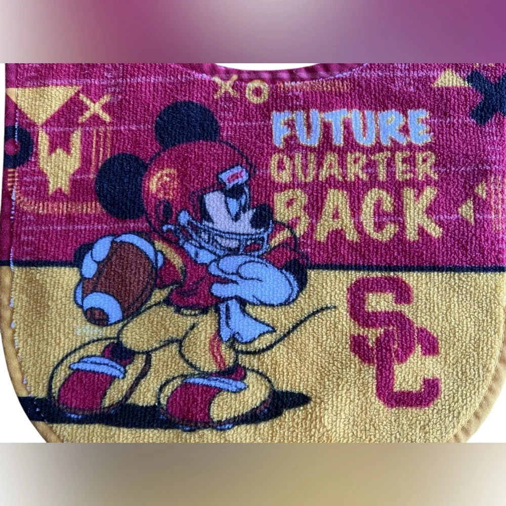 USC TROJANS MICKEY MOUSE BABY BIB DISNEY‎ NCAA OFFICIALLY LICENSED Made in USA